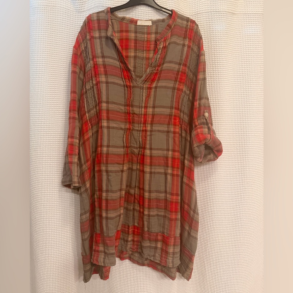 CP Shades Red and Brown Plaid Tunic